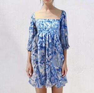 Faithfull the Brand Blue and White Mini Dress